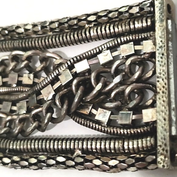VINTAGE SILVER-TONE EXTRA WIDE MULTISTRAND CHAIN MAGNETIC 6.5-7" BRACELET - Picture 4 of 9